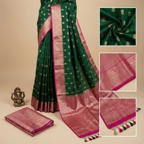 Dark Green Banarasi Pure Silk Saree