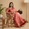 BS002358-3(1) Peach Banarasi Pure Silk Saree