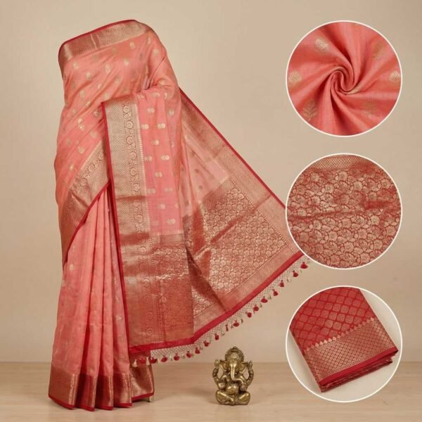 BS002358-3(2) Peach Banarasi Pure Silk Saree