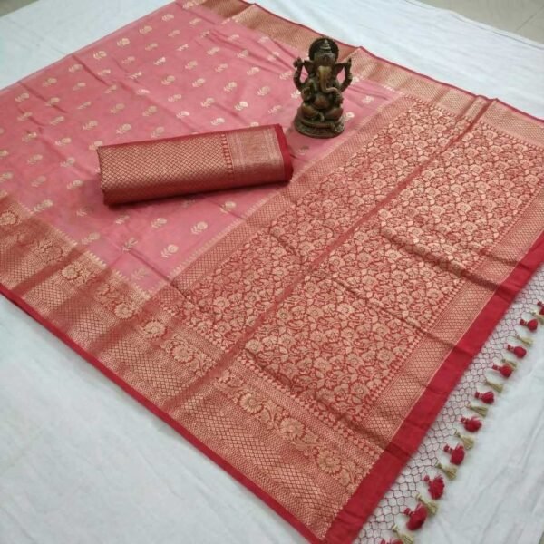 BS002358-3(3) Peach Banarasi Pure Silk Saree