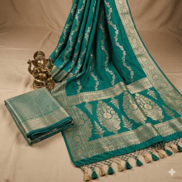 Dark Green Lahariya Banarasi Pure Silk Saree