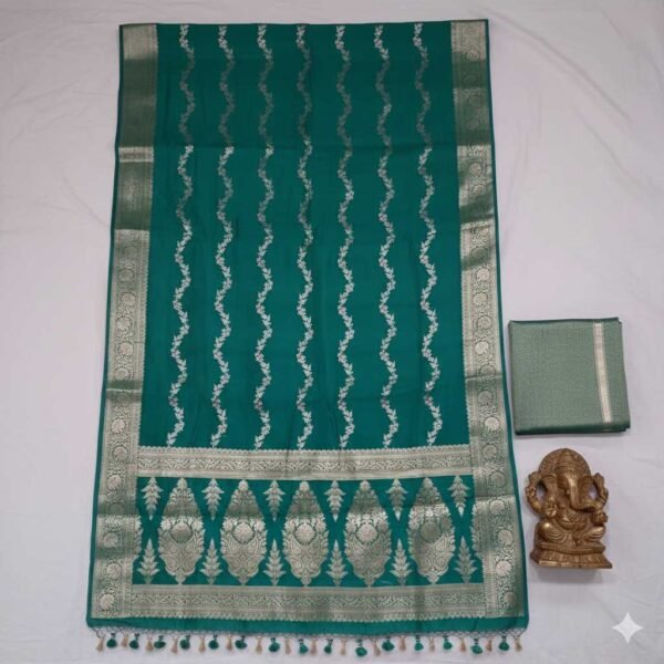Dark Green Lahariya Banarasi Pure Silk Saree