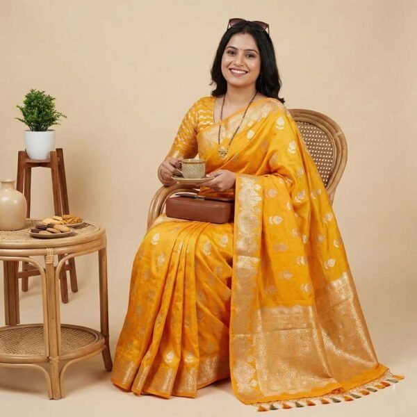 Yellow Boota Banarasi Pure Silk Saree