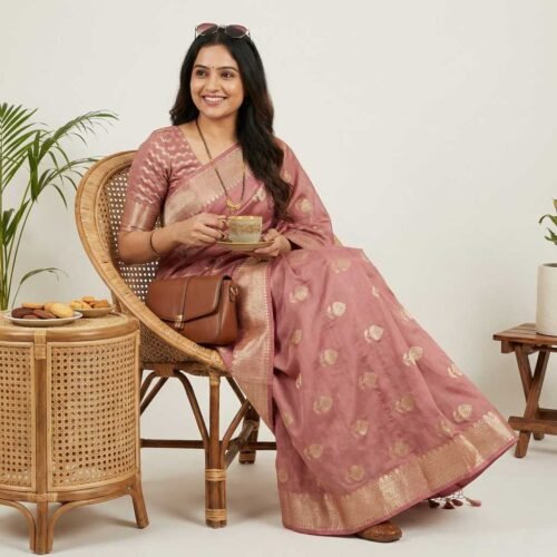 Blush Pink Banarasi Pure Silk Saree