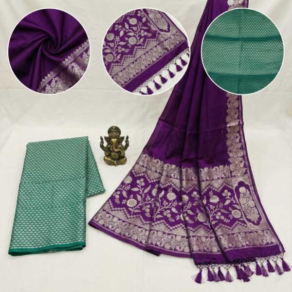 Dark Purple Green Banarasi Pure Silk Saree
