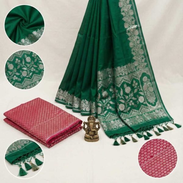 Green Pink Banarasi Pure Silk Saree