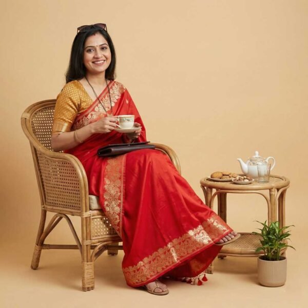 Red Golden Banarasi Pure Silk Saree