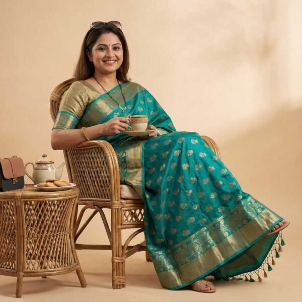 Dark Firozi Meenakari Banarasi Pure Silk Saree