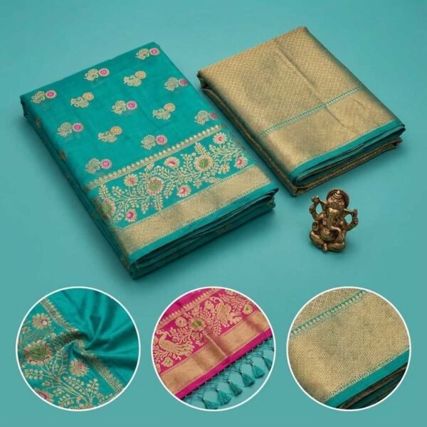 Dark Firozi Meenakari Banarasi Pure Silk Saree