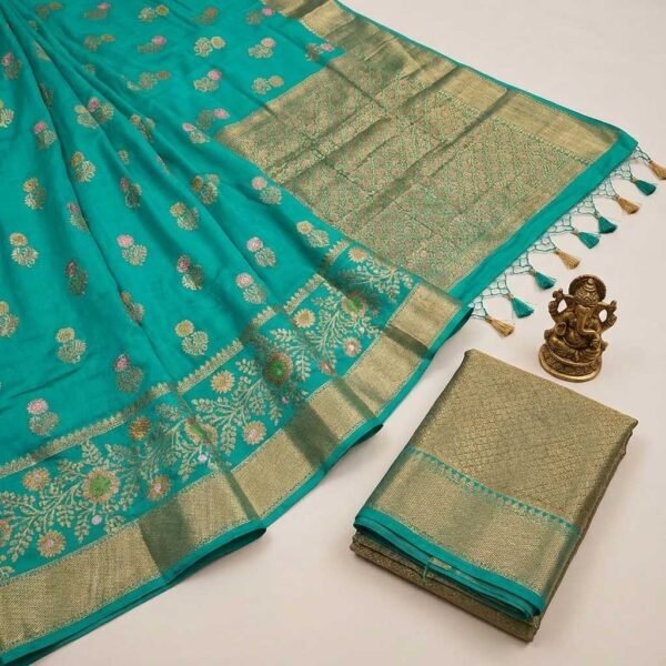 Dark Firozi Meenakari Banarasi Pure Silk Saree