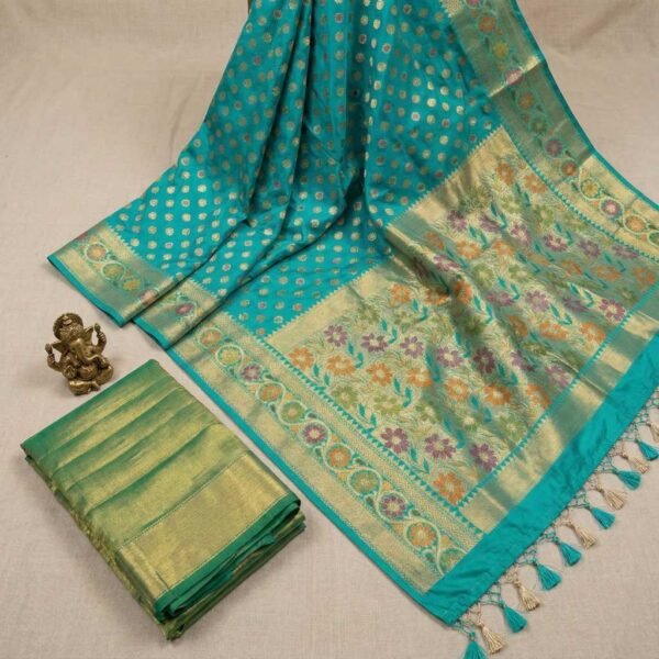 Firozi Booty Banarasi Pure Silk Saree