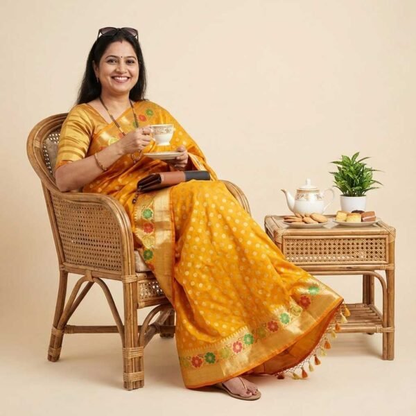 Yellow Booty Banarasi Pure Silk Saree