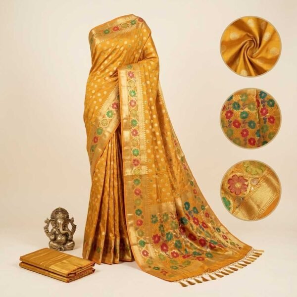 Yellow Booty Banarasi Pure Silk Saree