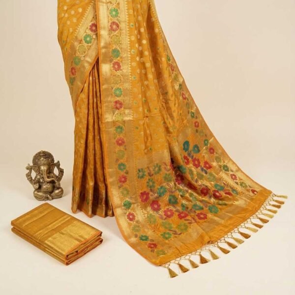 Yellow Booty Banarasi Pure Silk Saree