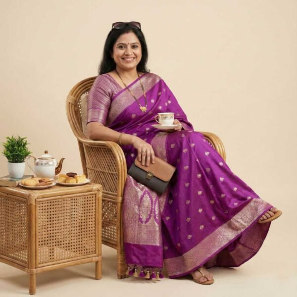 Purple Banarasi Pure Silk Saree