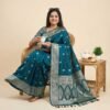 BS002368-4(1) Teal Blue Banarasi Pure Silk Saree