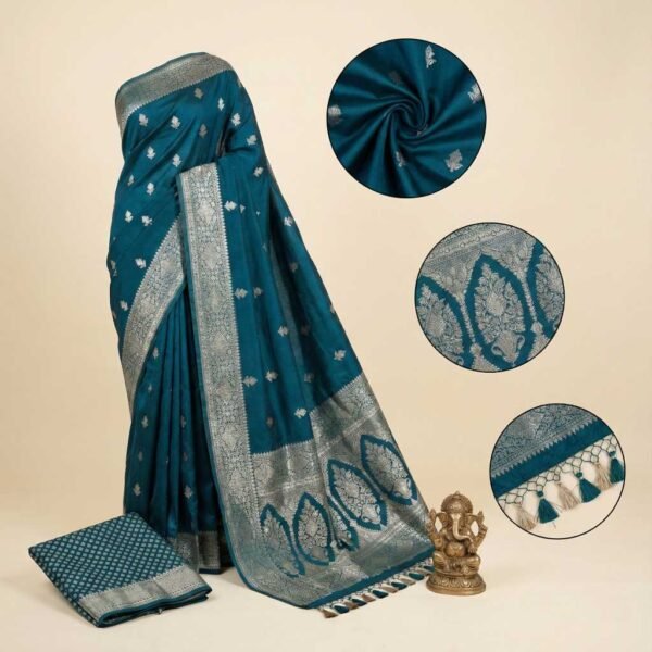 BS002368-4(2) Teal Blue Banarasi Pure Silk Saree