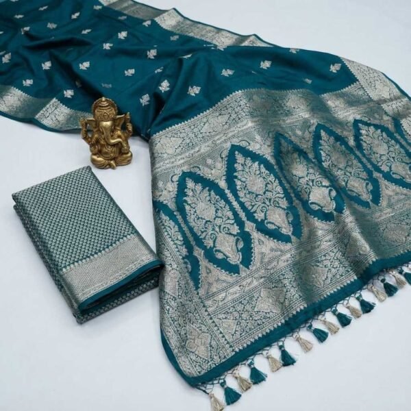 BS002368-4(3) Teal Blue Banarasi Pure Silk Saree