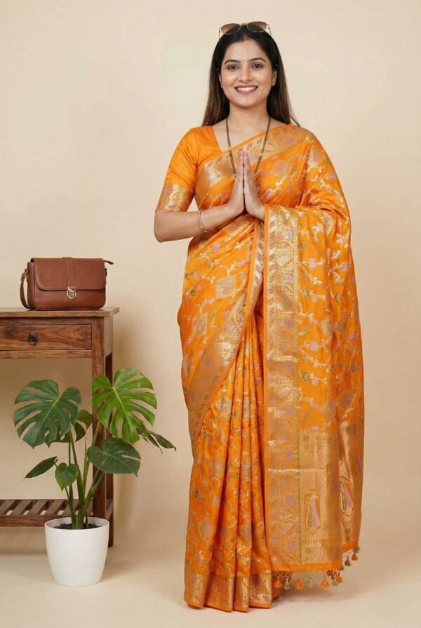 Mustard Yellow Banarasi Pure Silk Saree