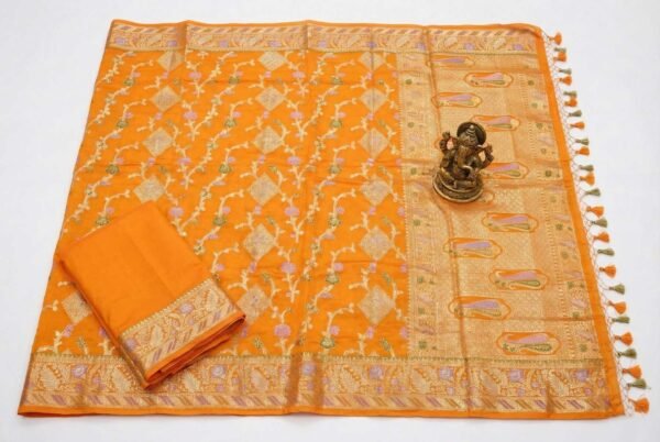 Mustard Yellow Banarasi Pure Silk Saree