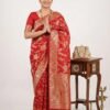 BS002370-2(1) Bright Red Banarasi Pure Silk Saree