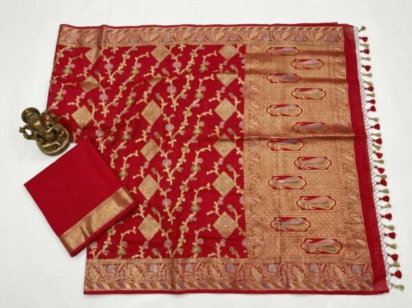 BS002370-2(2) Bright Red Banarasi Pure Silk Saree