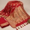 BS002370-2(3) Bright Red Banarasi Pure Silk Saree