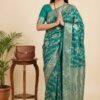 BS002370-3(1) Dark Firozi Banarasi Pure Silk Saree