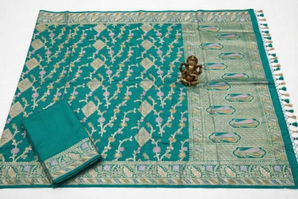 BS002370-3(2) Dark Firozi Banarasi Pure Silk Saree