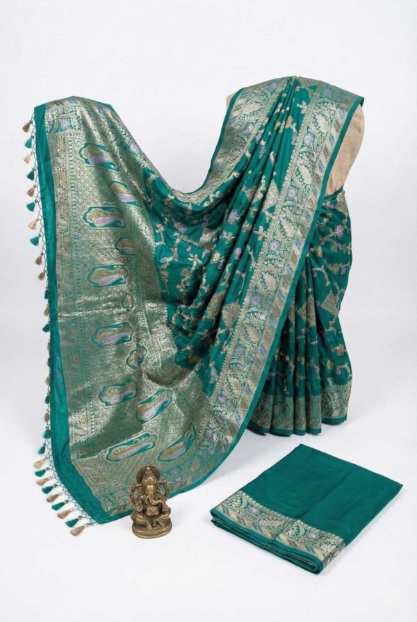 BS002370-3(3) Dark Firozi Banarasi Pure Silk Saree