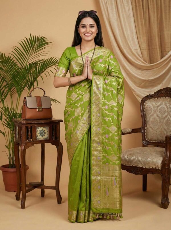 Light Green Banarasi Pure Silk Saree