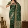 Dark Green Banarasi Pure Silk Saree