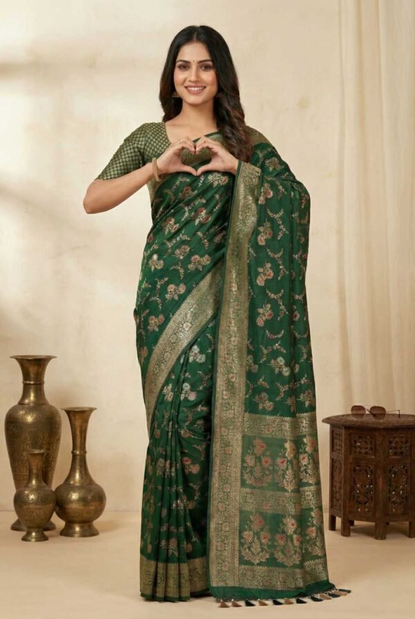 Dark Green Banarasi Pure Silk Saree