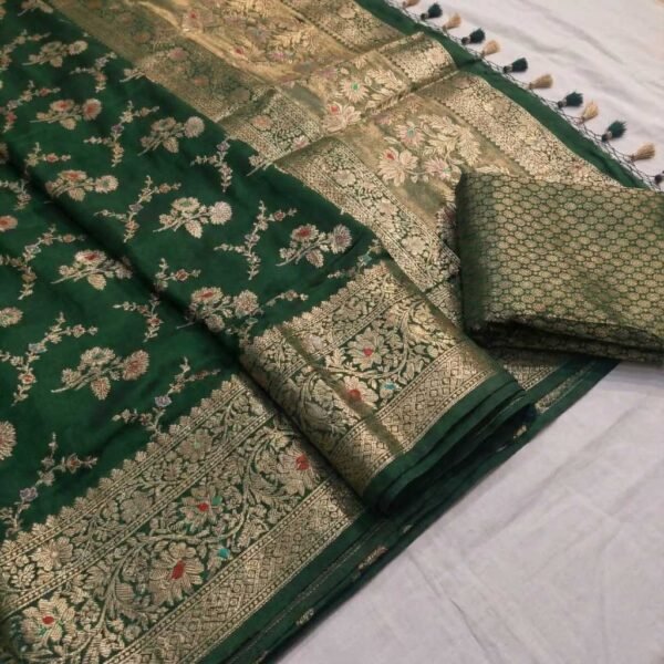 Dark Green Banarasi Pure Silk Saree