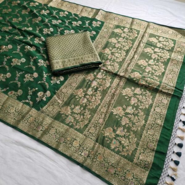 Dark Green Banarasi Pure Silk Saree