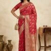 Bright Red Banarasi Pure Silk Saree