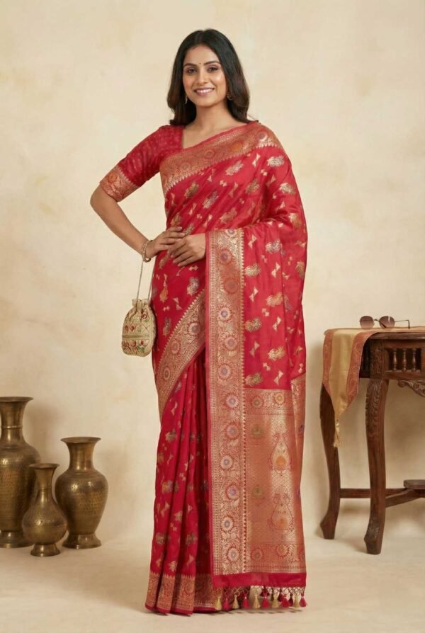Bright Red Banarasi Pure Silk Saree