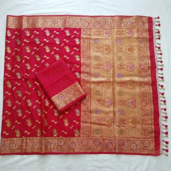 Bright Red Banarasi Pure Silk Saree