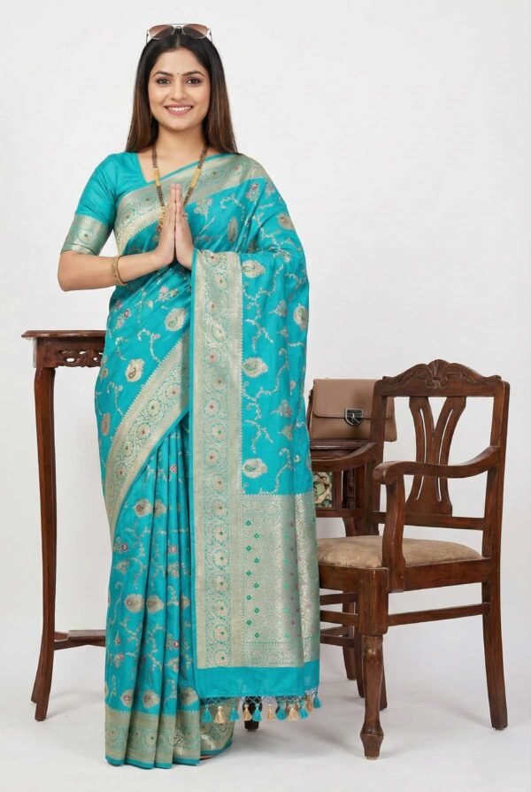 Firozi Banarasi Pure Silk Saree