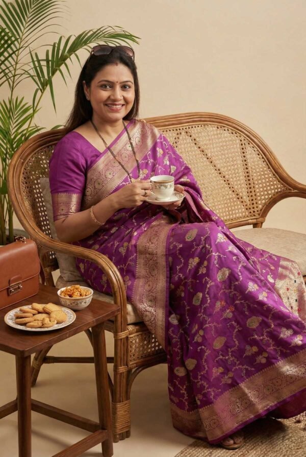 BS002371-5(1) Purple Banarasi Pure Silk Saree