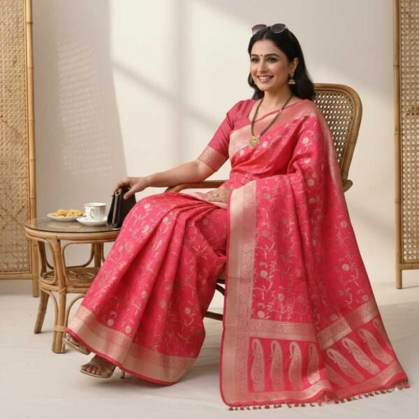 BS002373-1(1) Peach Banarasi Silk Saree