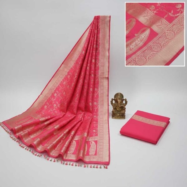BS002373-1(3) Peach Banarasi Silk Saree