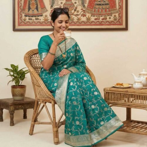 Teal Blue Banarasi Silk Saree