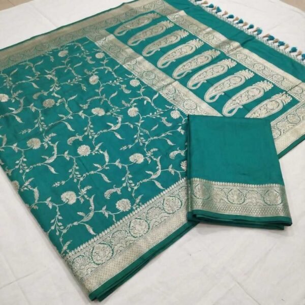 BS002373-2(3) Teal Blue Banarasi Silk Saree