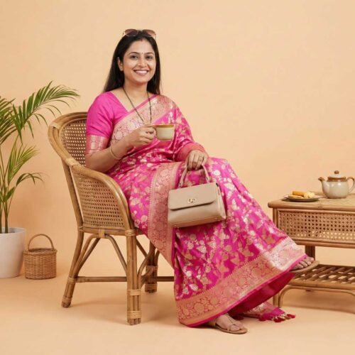 Pastel Pink Banarasi Silk Saree