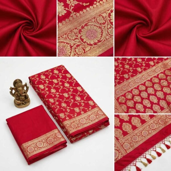 Bright Red Banarasi Silk Saree