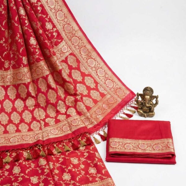 Bright Red Banarasi Silk Saree