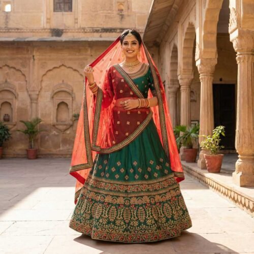 BS19775-1 Shining Green Bridal Lehenga