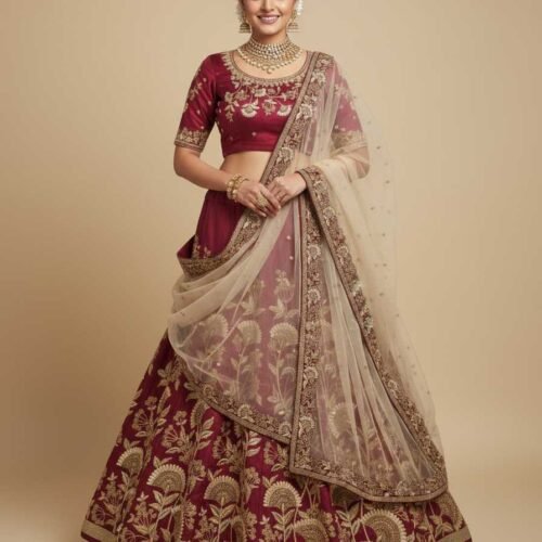 BS88203-1 Dark Wine Lehenga Saree
