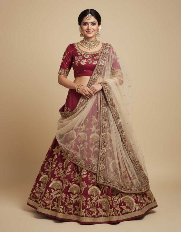 Dark Wine Lehenga Saree